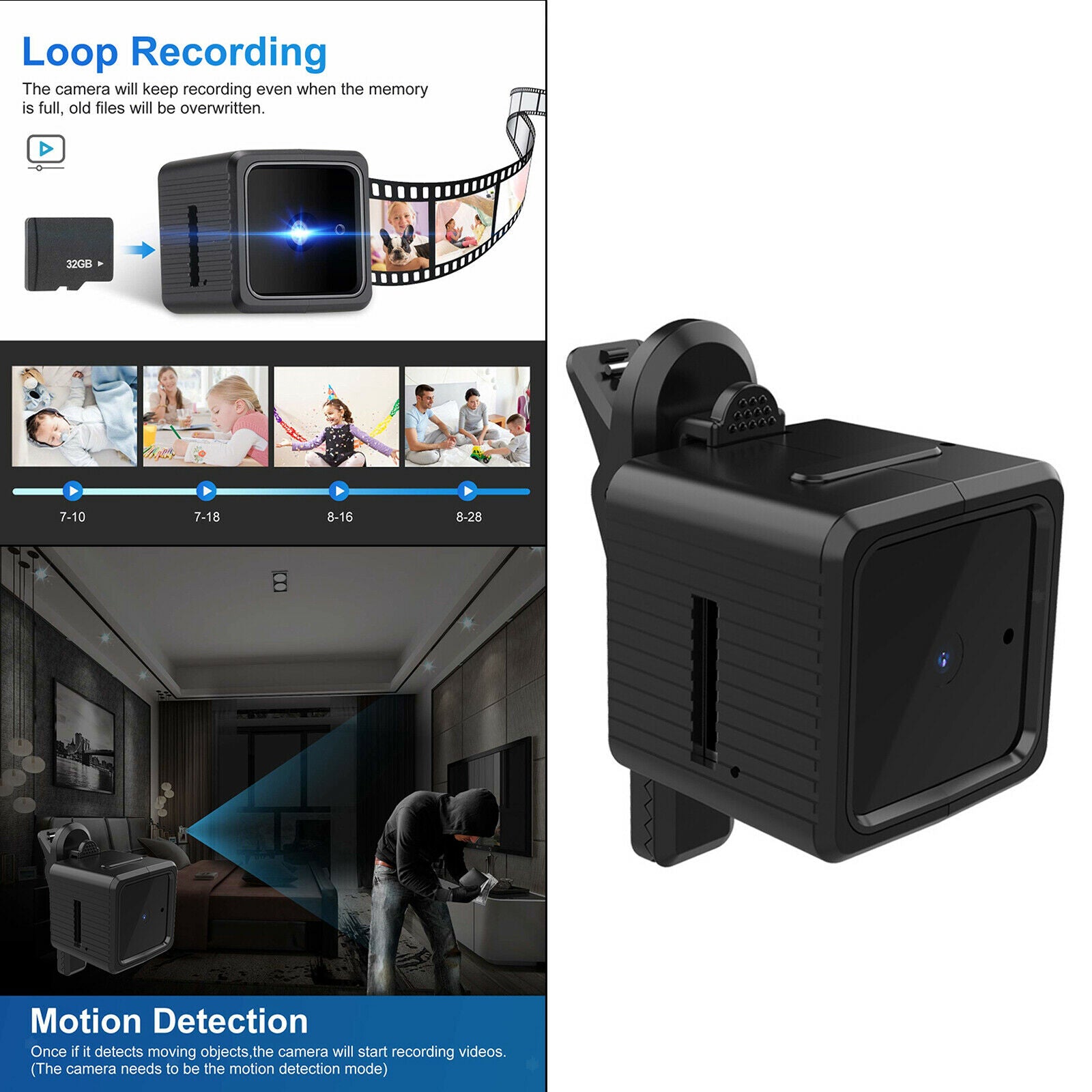 Mini Security Camera Small HD 1080P Monitor Max 32GB Card for Home Apartment