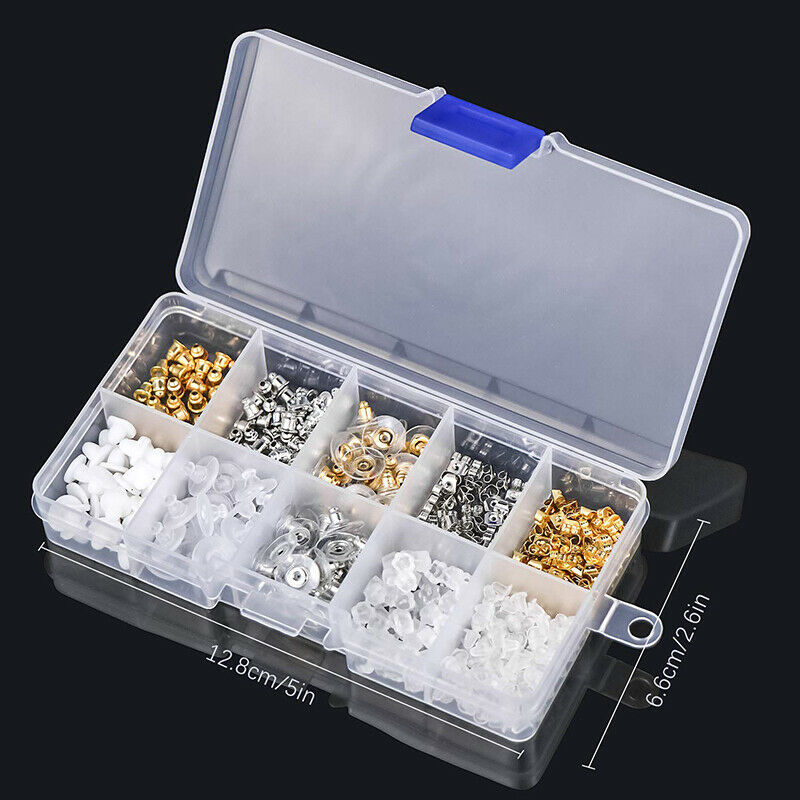 450Pcs Plastic Box Earring Back Stoppers Stud Plugs Ear Post Nuts Set 10 Styles