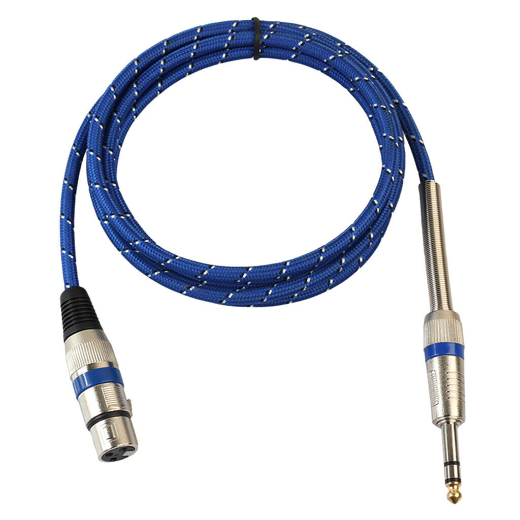 3Pin XLR Female Jack to 1/4" 6.35mm Male Plug Stereo Mic Adapter Blue 1m