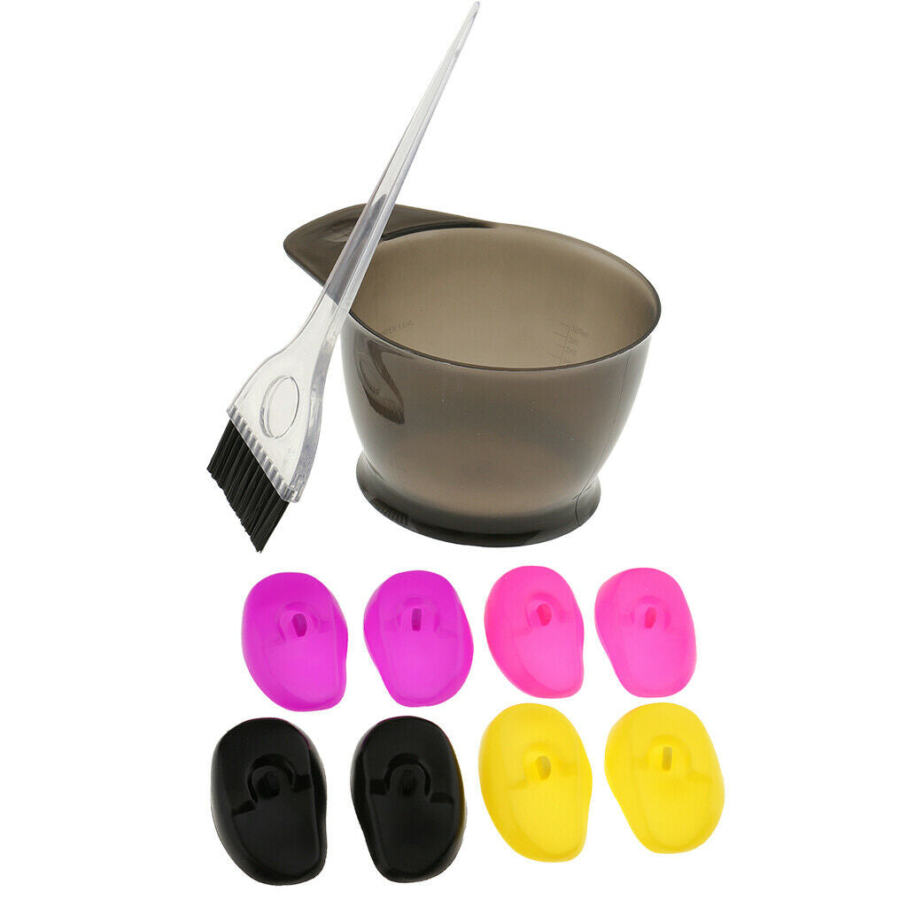 Salon Hair Color Dye Bowl Brush Tint Bleach Tools & 8pcs Silicone Ear Cover