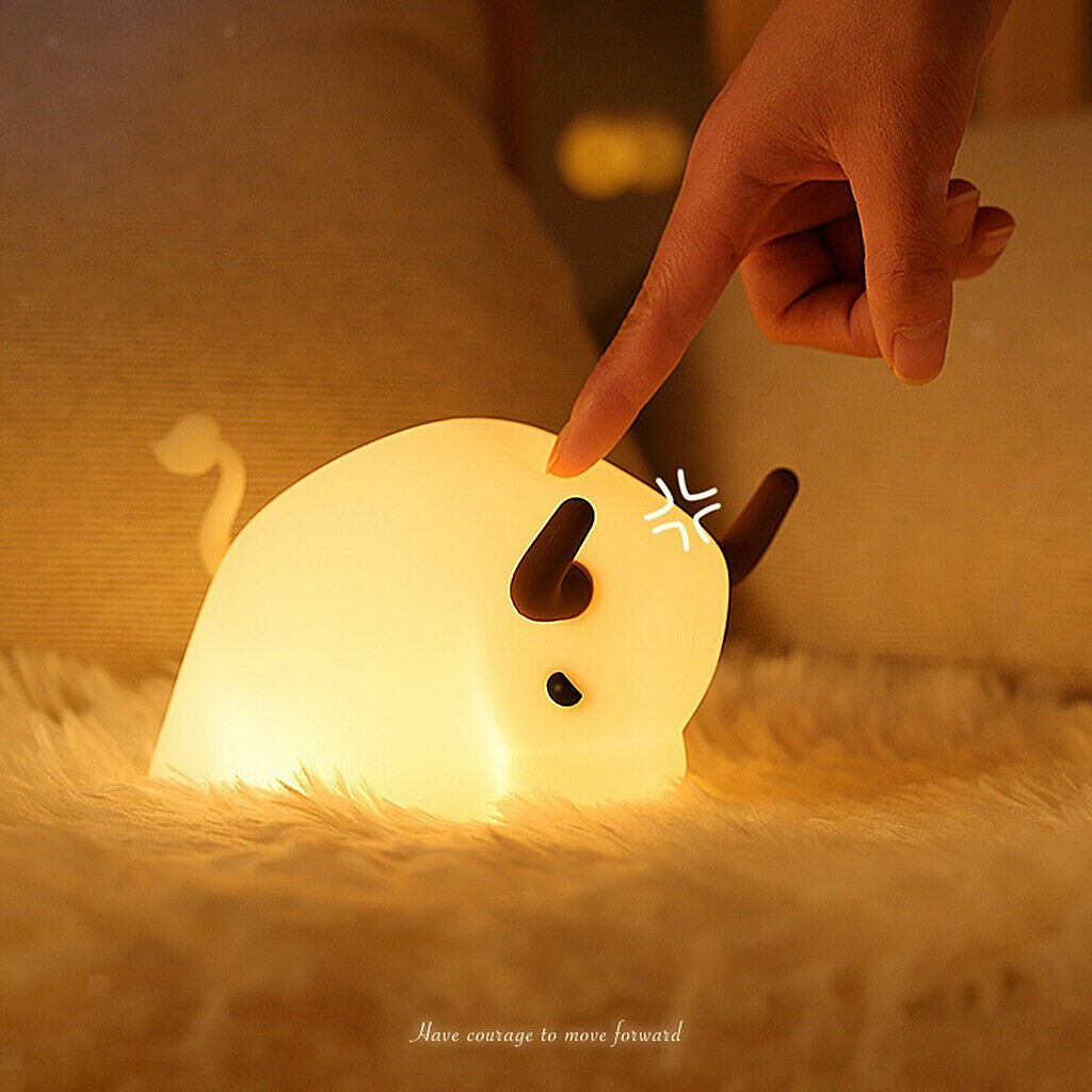 Cow LED Night Light  Dimming Silicone Soft Baby Nursery Bedroom Lamp