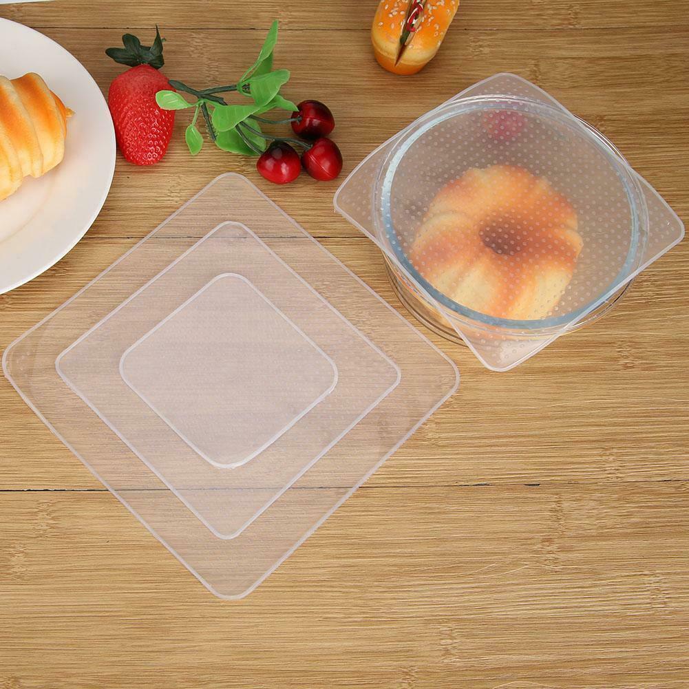 4pcs Multi-function Silicone Stretch Cling Film Saran Wrap Seal Bowl Cover @