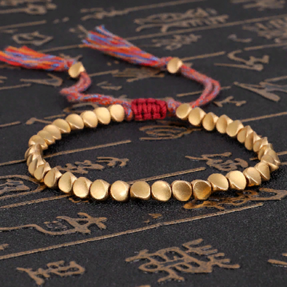Tibetan Buddhist Braided Bangle Copper Beads Lucky Rope Bracelet Charm Jewelry