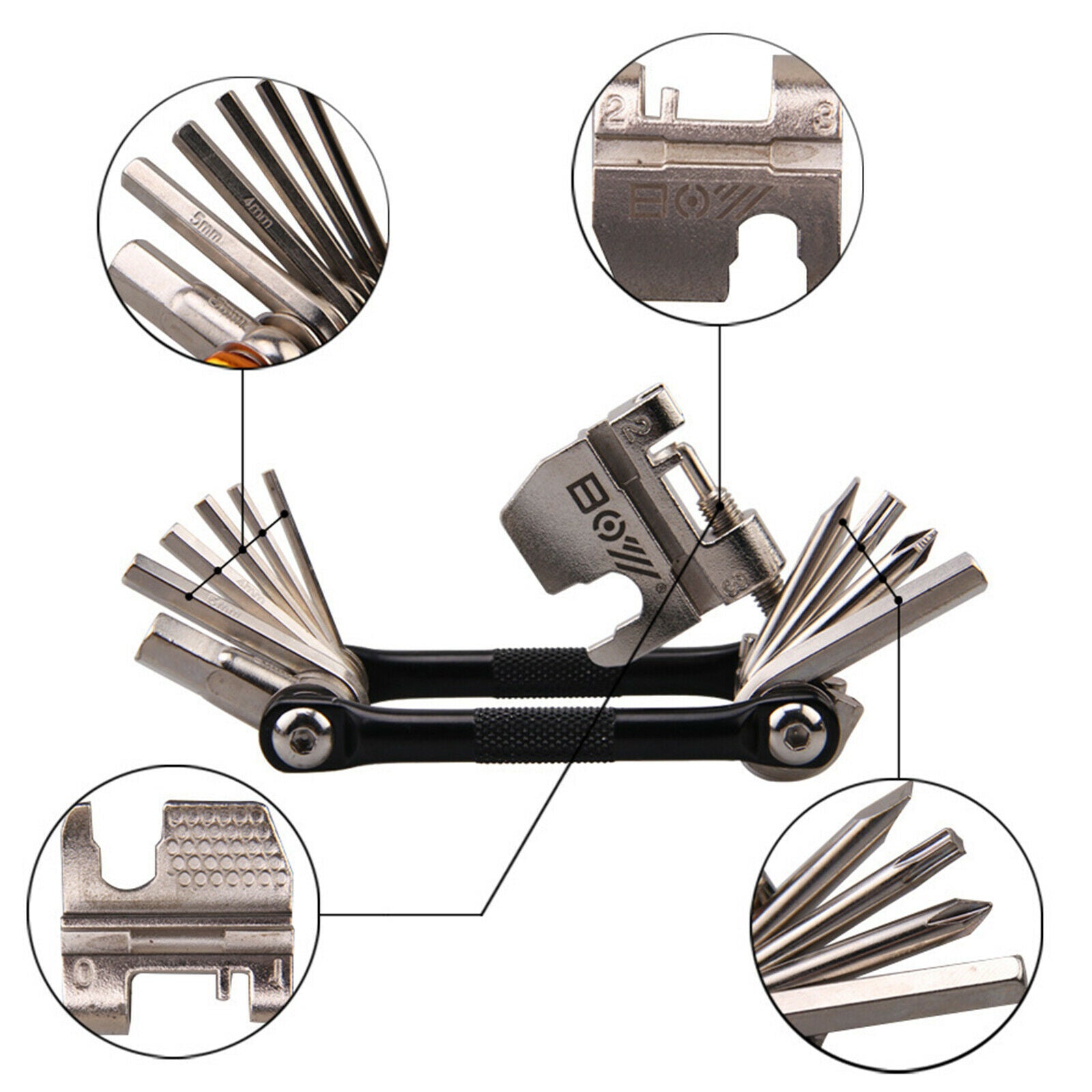 17 1 Multi Multi-Function Bike Bicycle Cycling Mechanic Repair Tool Black