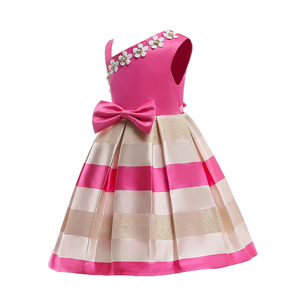Flower Girls Dress Stripe Bowknot Wedding Bridesmaid Party Pageant 2XL Rose