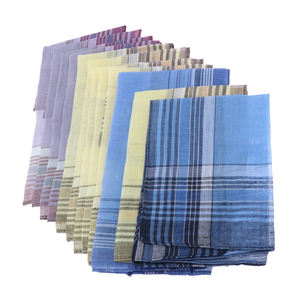 48Packs Men's Fashion Plaid 100% Cotton Handkerchiefs Decorative Suits Hanky