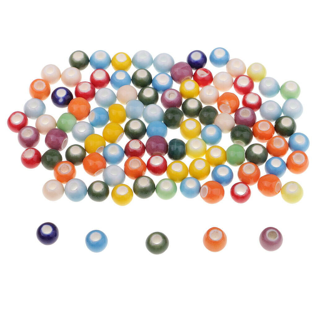 100 Pcs Handmade Ceramic Beads, Mixed Colors Round Porcelain Beads for Jewelry