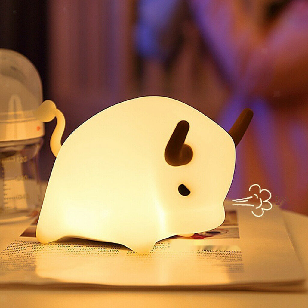 Cow LED Night Light  Dimming Silicone Soft Baby Nursery Bedroom Lamp