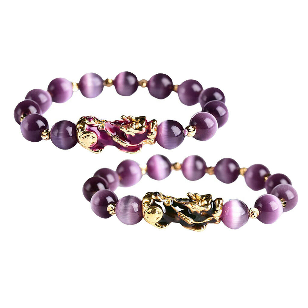 2 x Feng Shui Plated Pi Xiu Bracelets Women Men Elastic Good Luck Wealth