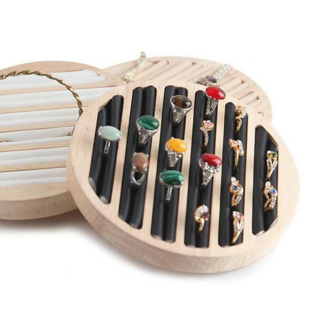 2 Pieces PU Leather Jewelry Ring Display Tray Holder Organizer White Black