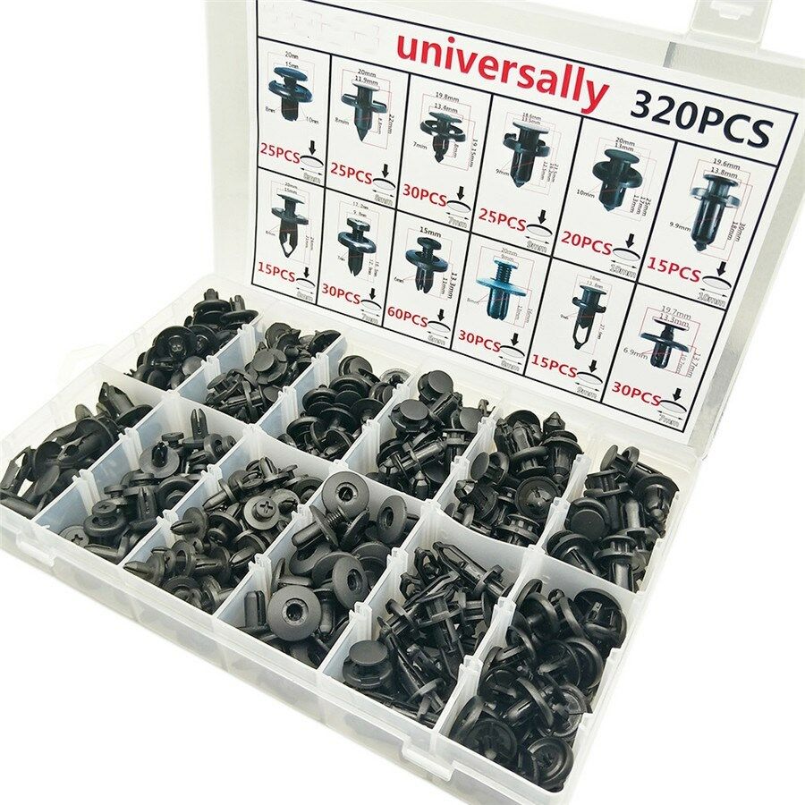 320Pcs Mixed Auto Fastener Clips Retainer Rivet Car Bumper Door Panel Fender