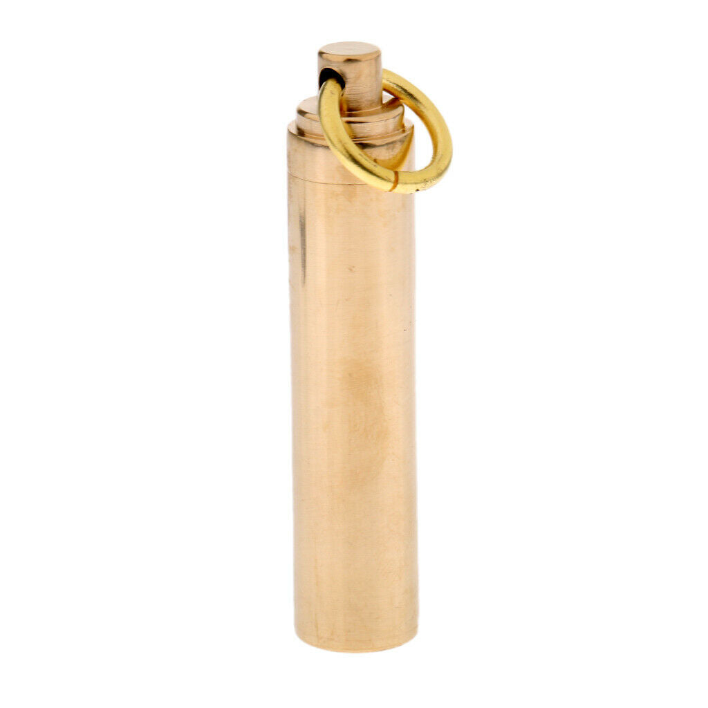 Brass Anti Earpick Capsule Holder Portable Drug Tablet Case Bottle Golden