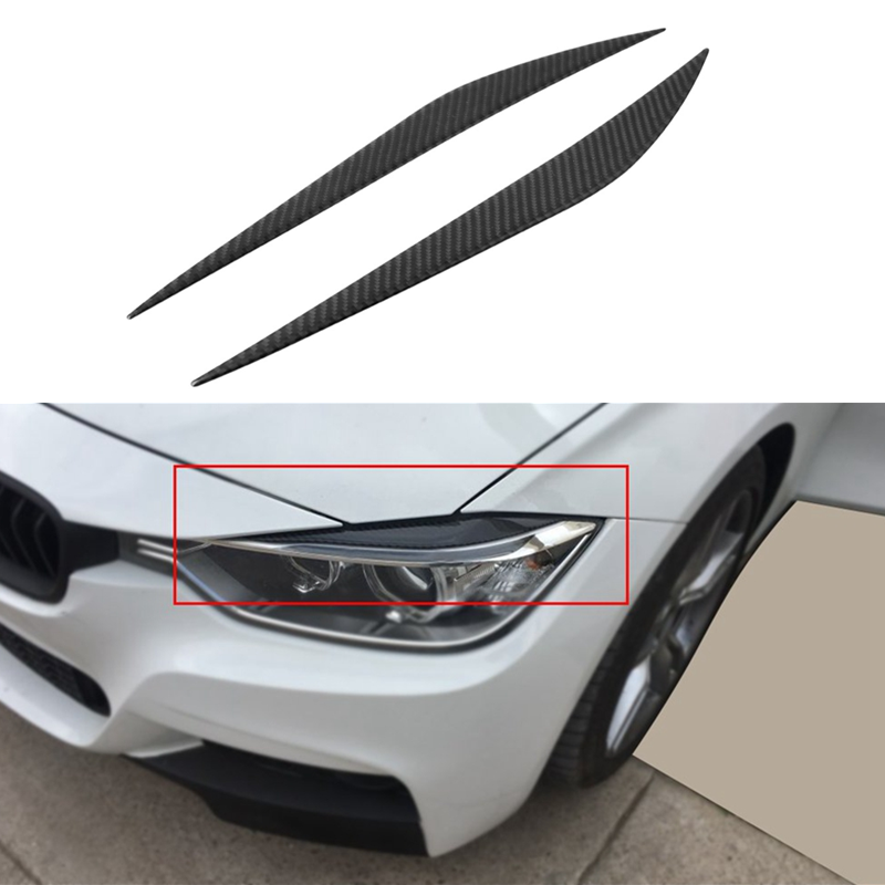 Carbon Fiber Headlight Eyebrow Eyelid Cover Trim For BMW 3 Series F30 2013-2017