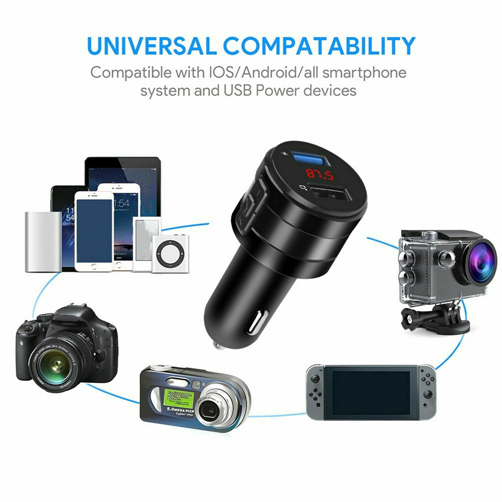 Bluetooth 5.0 Wireless Car FM Transmitter Music MP3 AUX Radio 2 USB Charger LED