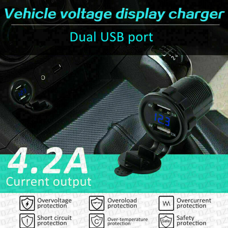 5V 4.2A Dual USB Port Charger Socket Outlet Waterproof LED for Car Motorcycle