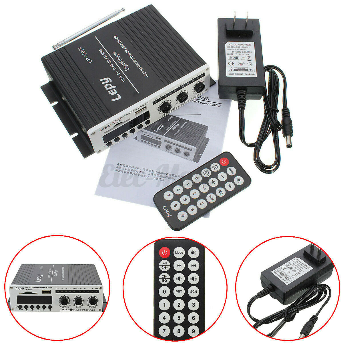 Lepy LP-V9S Mini Hi-Fi Stereo Amplifier Amp Radio MP3 Stereo Audio Home 12V