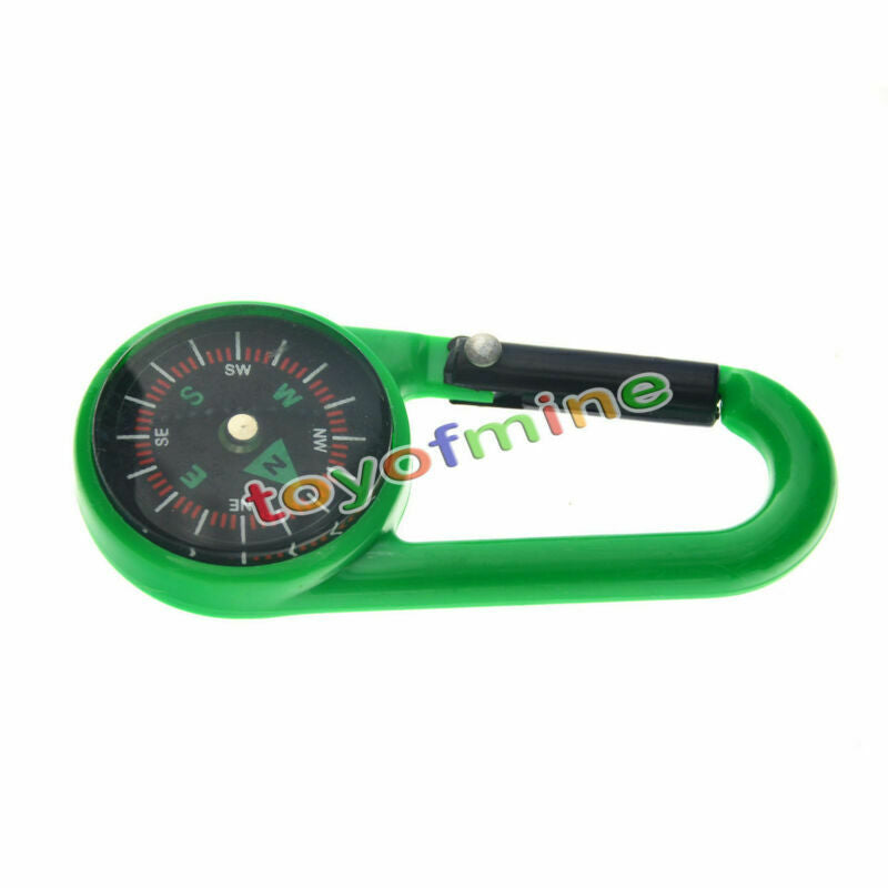 Green 2 in 1 Mini Outdoor Camping Keychain Hook Compass Carabiner Navigation