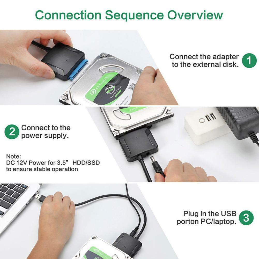 USB 3.0 To Connect SATA 2.5" 3.5" PC Laptop Hard Disk Drive SSD Adapter Cable