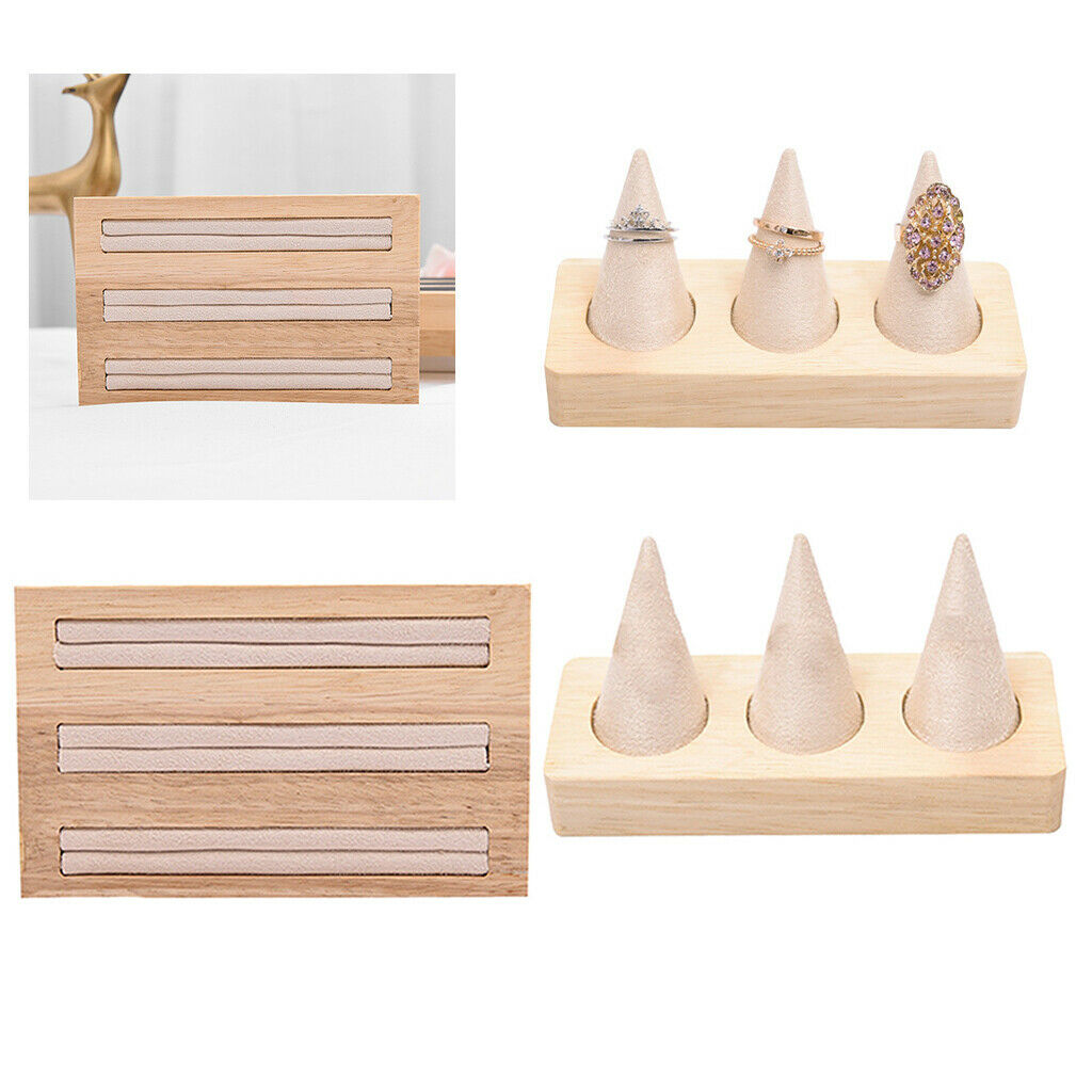 2Pcs Natural Wooden Leather Jewelry Ring Display Stand Bracelet Holder Organizer