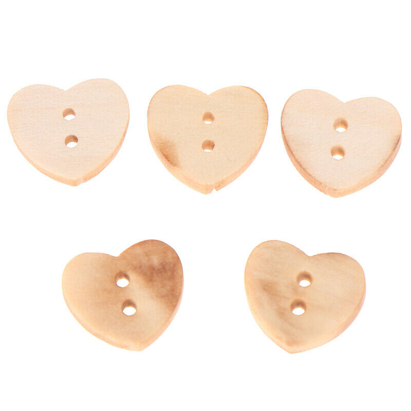 100pcs Heart Shaped Wooden Buttons Natural Sewing Buttons Craft Clothes De DD