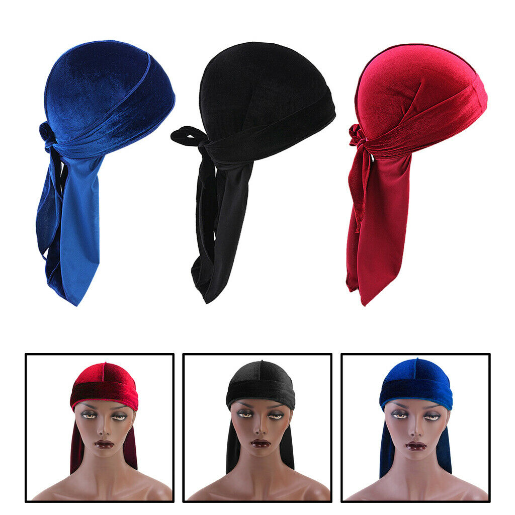 Elegant Velvet Bandana Hat Durag Long Tail Headwrap Beanie Hat Chemo Hat