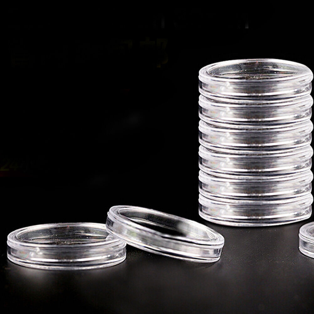 10pcs 19mm Clear Round Cases Coin Storage Capsules Holder Round Plasti.l8