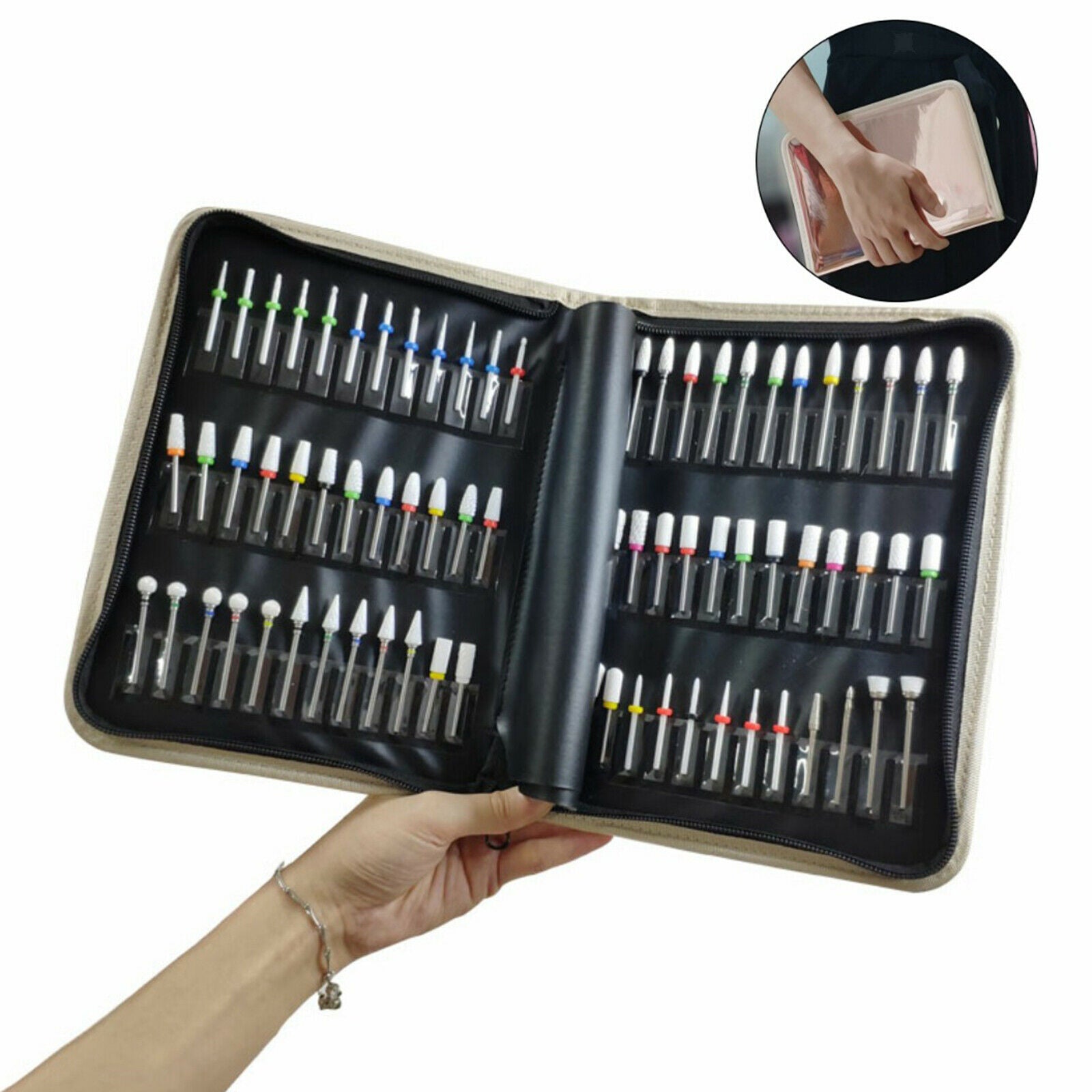 72 Slots Manicure Nail Art Drill Bits Holder Storage Case Easy Carry