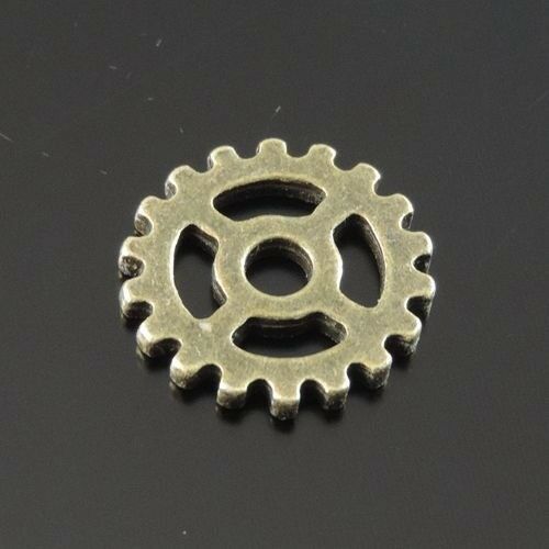30PCS Retro Bronze Gear Bracelet Charm Alloy Cog Pendant Steampunk Jewelry 15mm