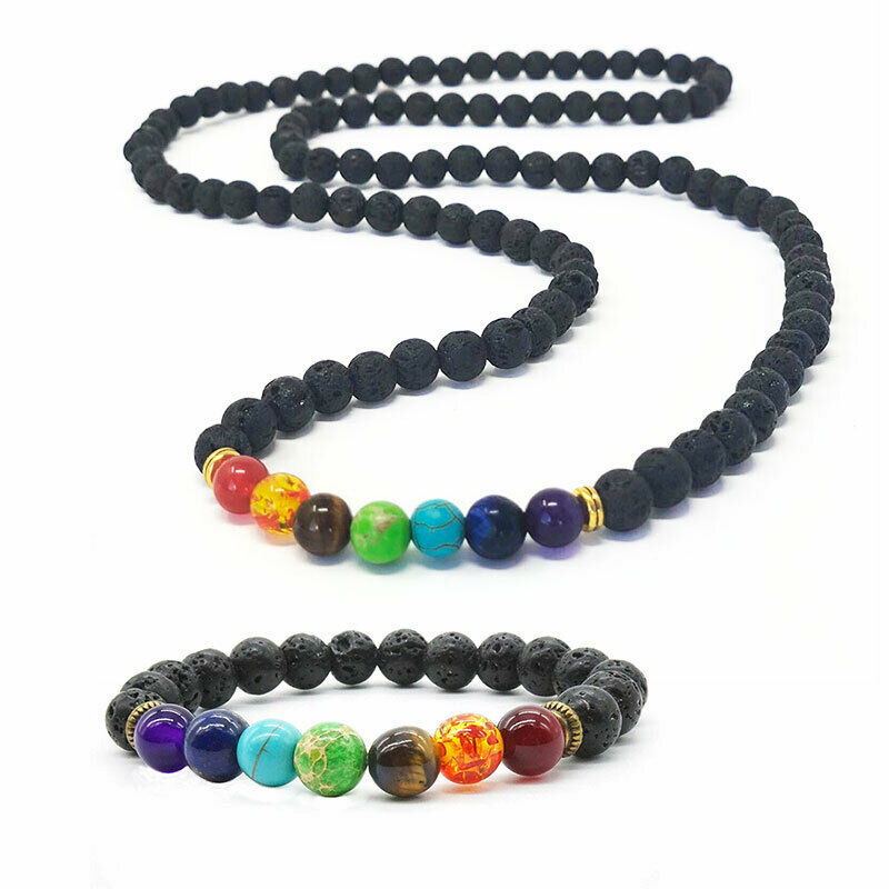 Bracelet + Necklace« Healing Of 7 Chakras » IN Stones Lava - New