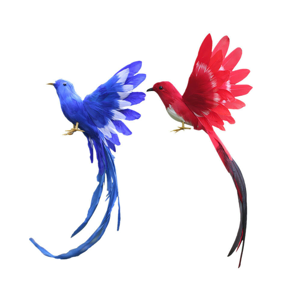 2pcs Artificial Bird w/ Long Tail Realistic Taxidermy Home Garden Decor 28cm
