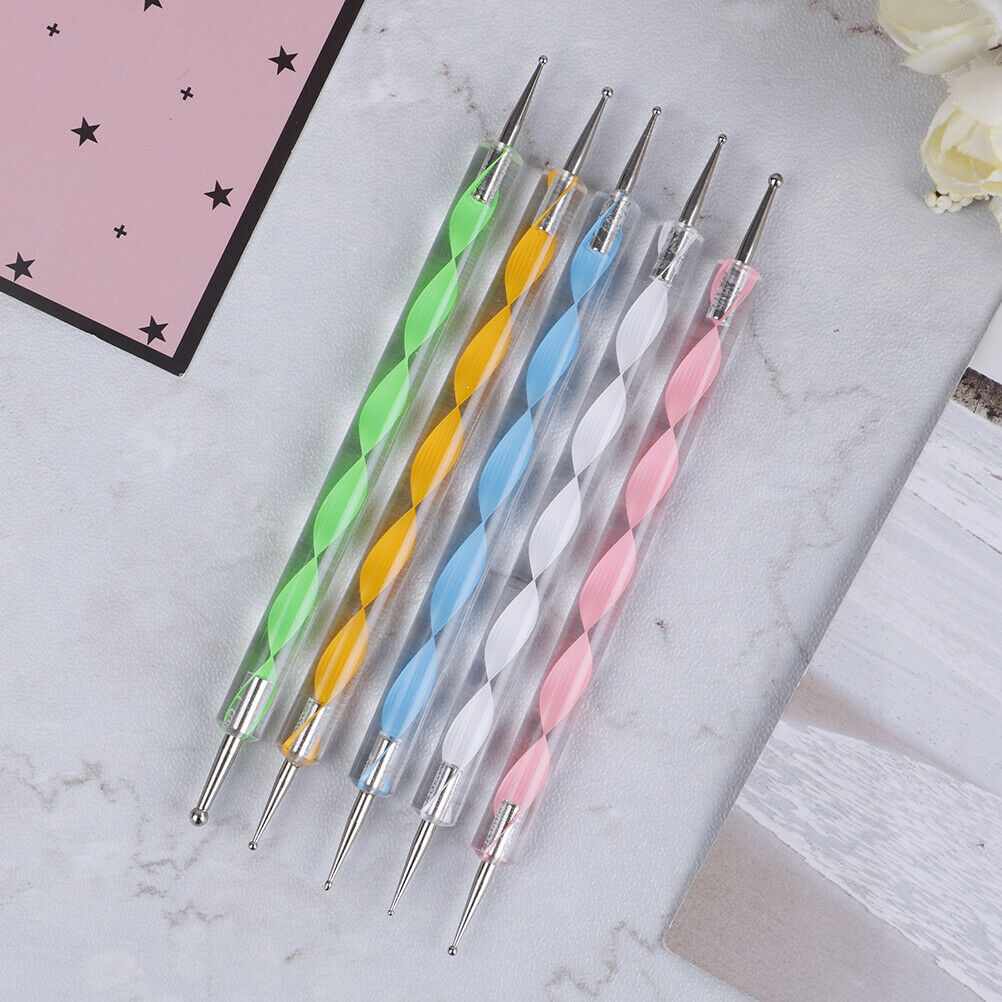 5pcs 2 way marbleizing dotting manicure tools painting dot pen nail art paint Kt