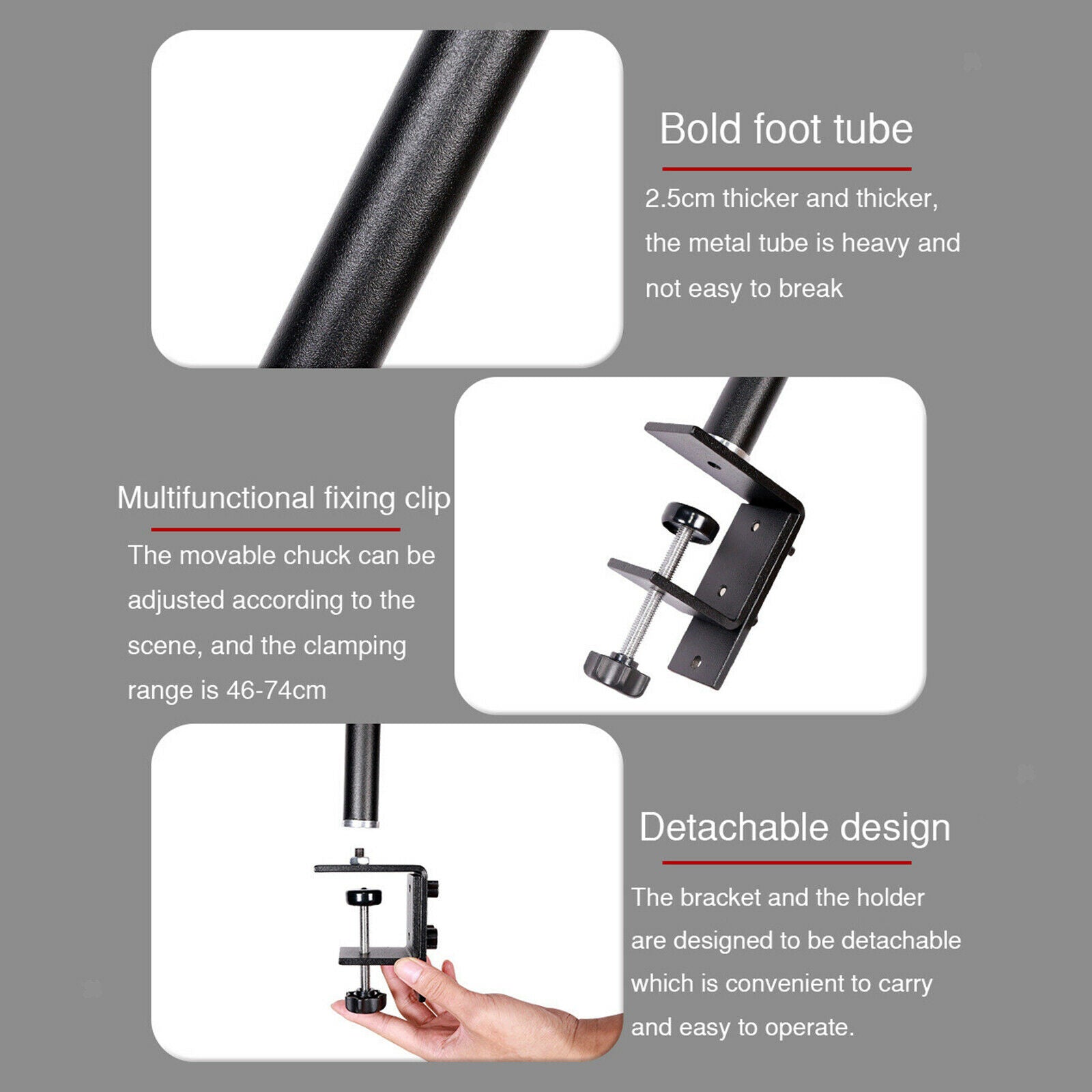 46-74cm Adjustable Tabletop Camera Stand C Clamp w/1/4 Screw for Ring Light