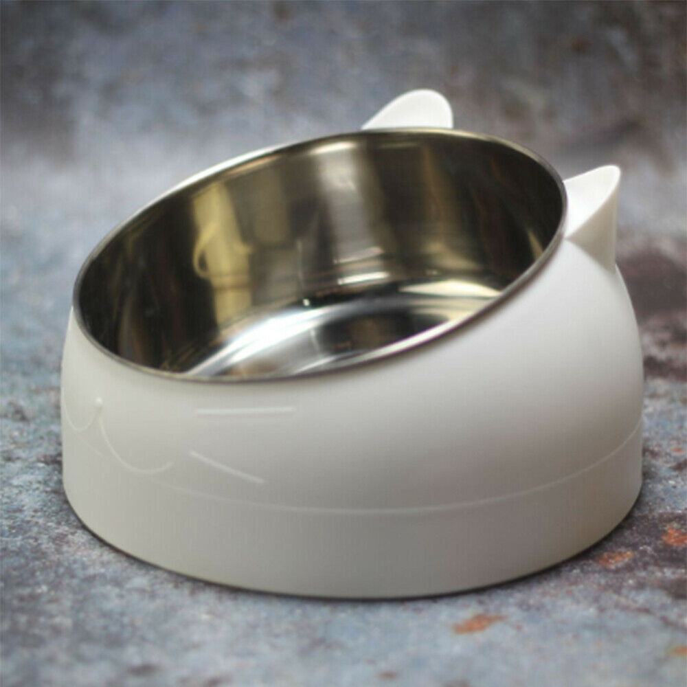 Pet Dog Cat Feeder Bowl Food Drink Water Dish Stainless Steel 15 Degree Tilted