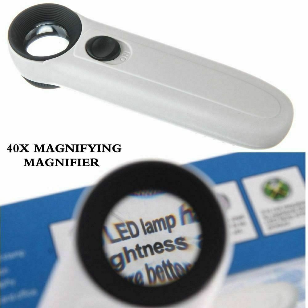 40X Mini Magnifying Magnifier Glass Jeweler Eye Jewelry Loupe Loop & 2 LED Light