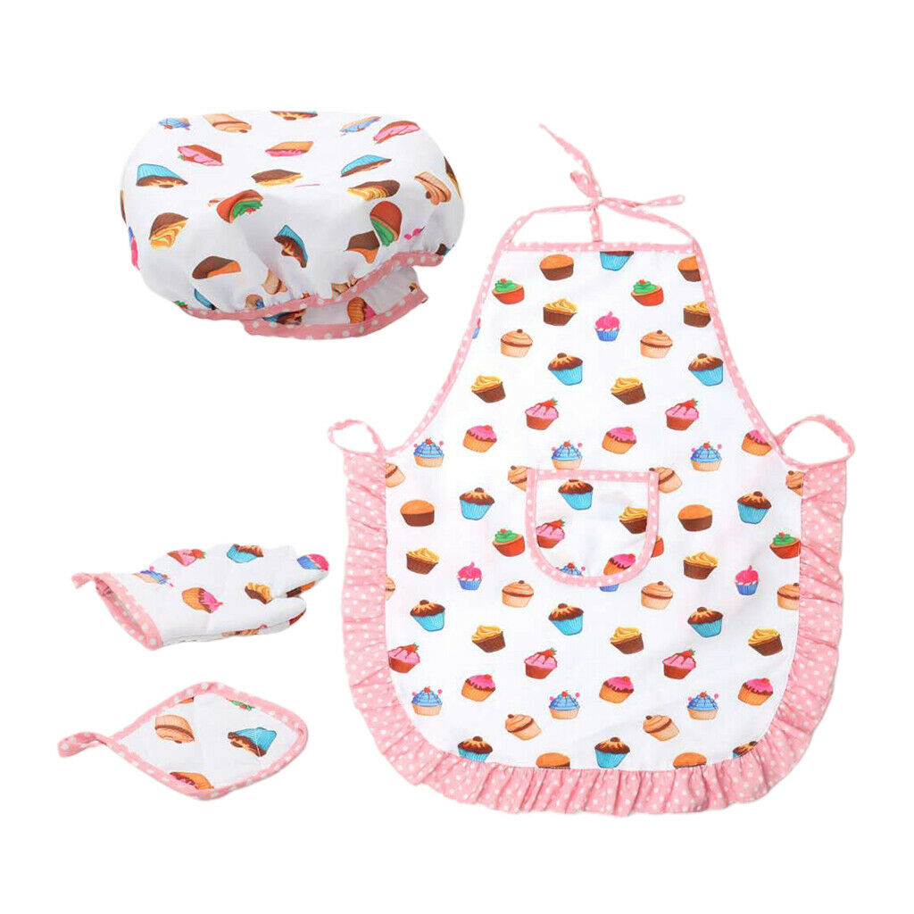 2 Set Kids Chef Hat and Apron Gloves Pot Pad Play Dress Costume Cooking