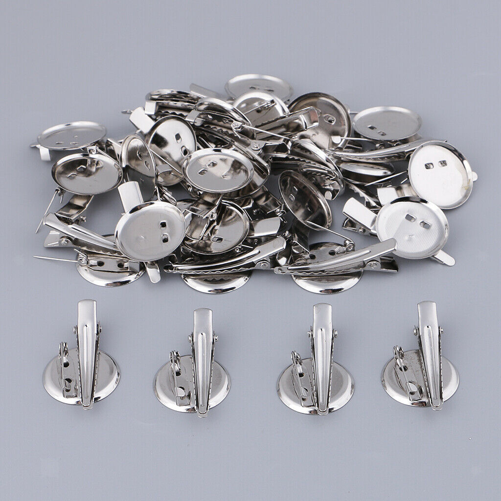 30pcs Round Brooch Base Hair Clips Brooch Pins Cameo Cabochon Base Setting