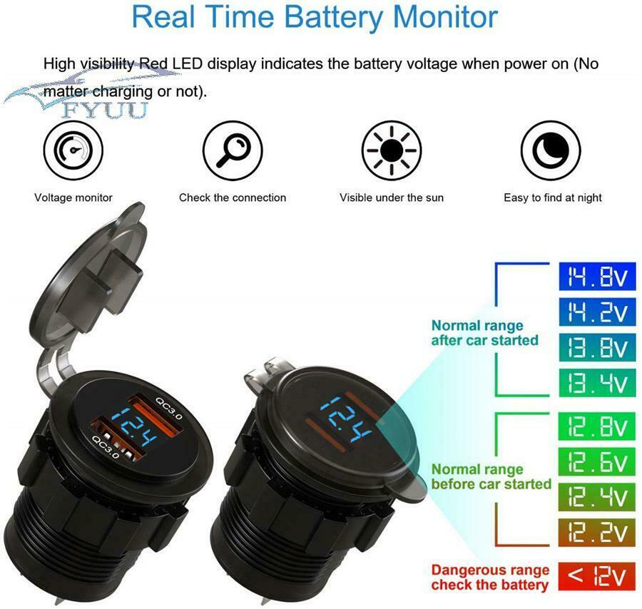Motor Charger Digital Voltmeter Dual USB QC3.0 for Kawasaki versys650/versys1000