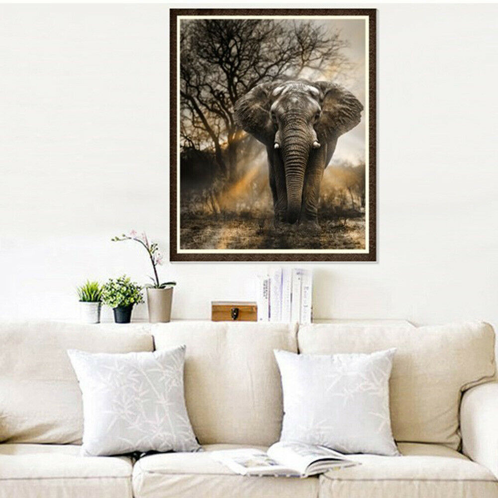 DIY 5D Elephant Full Drill Round Diamond Painting Embroidery Home Decor @