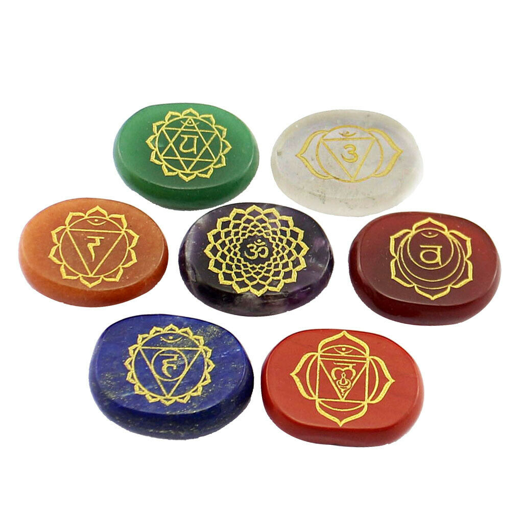 7pcs Engraved Reiki Energy Loaded Crystal Palm Stones Gift