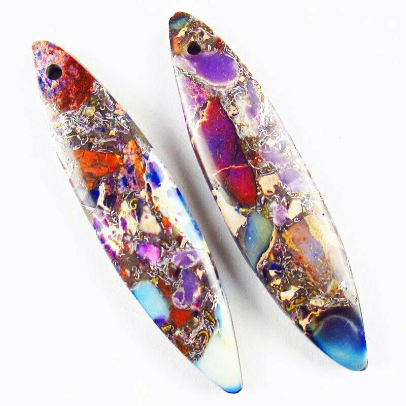 2pcs Purple Man-made Sea Sediment Jasper Pyrite Olivary Pendant Bead A-537DP