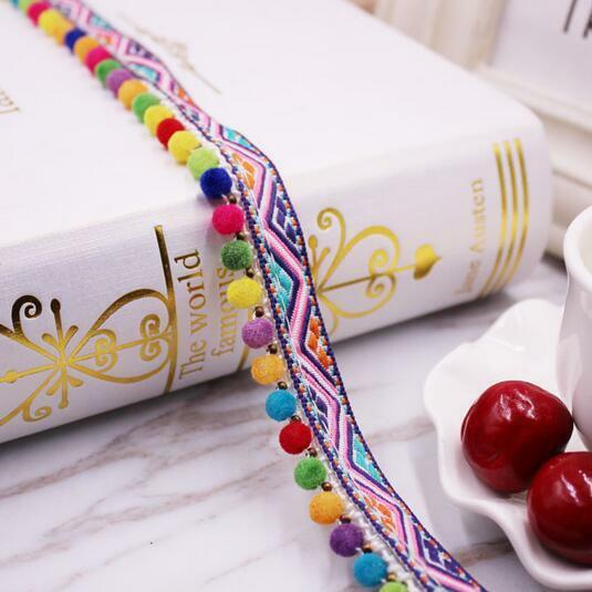 2 Yards Jacquard webbing Beaded hair ball belly dance DIY clothes accessories