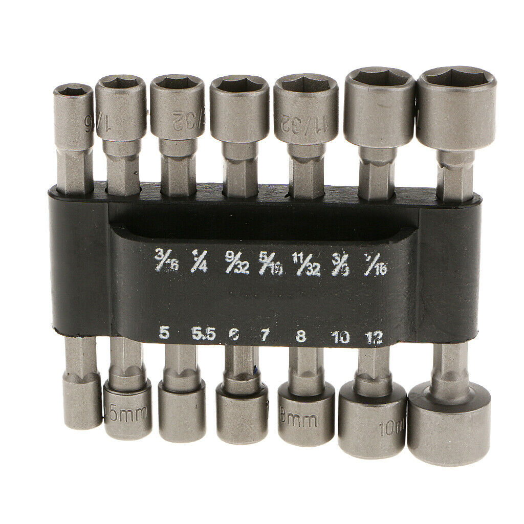 14 Power Nut Driver Drill Bit SAE Metric Socket Wrench Screw 1/4'' Hex Shank