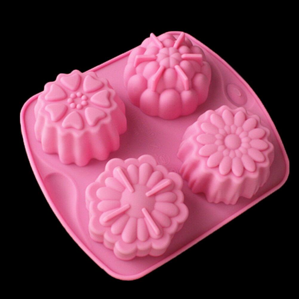 4 Cavity Flower Silicone Soap Mold Cake Decor Candy Chocolate Cookie Bakin.l8