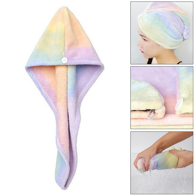 Bath Towel Water Absorbing Hair Dry Hat Rainbow Hair Drying Towel Shower CapSJC