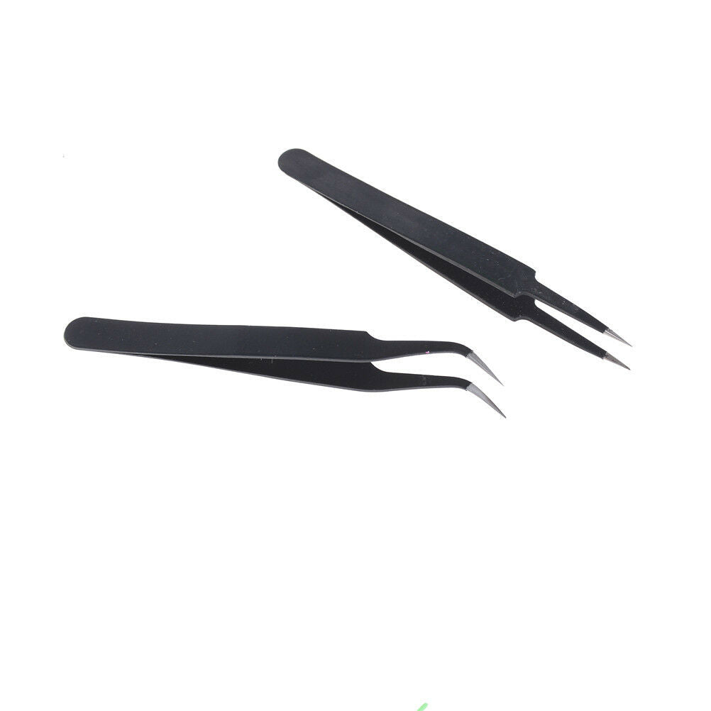 2PCS Anti-static Curved Straight Tip Precision Tweezers Set Electronic ESD ToDD