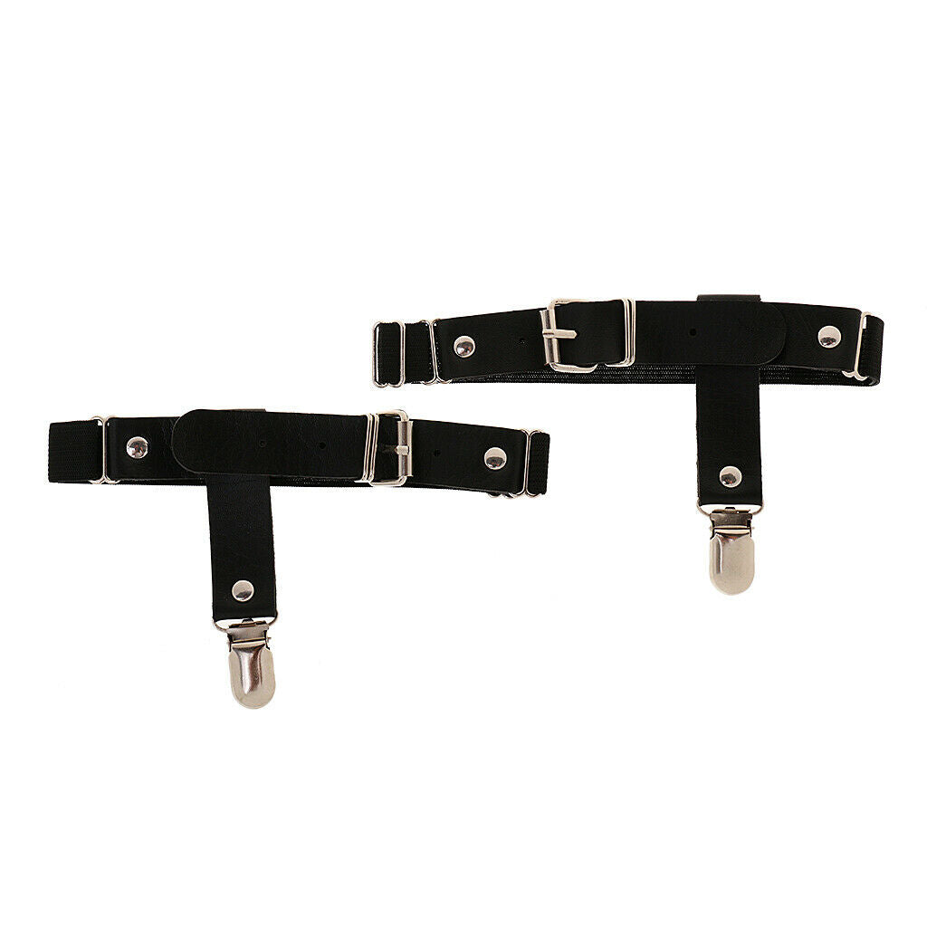 1 Pair Black Punk PU Leather Adjustable Strap Clips Garter Leg Garter Belt