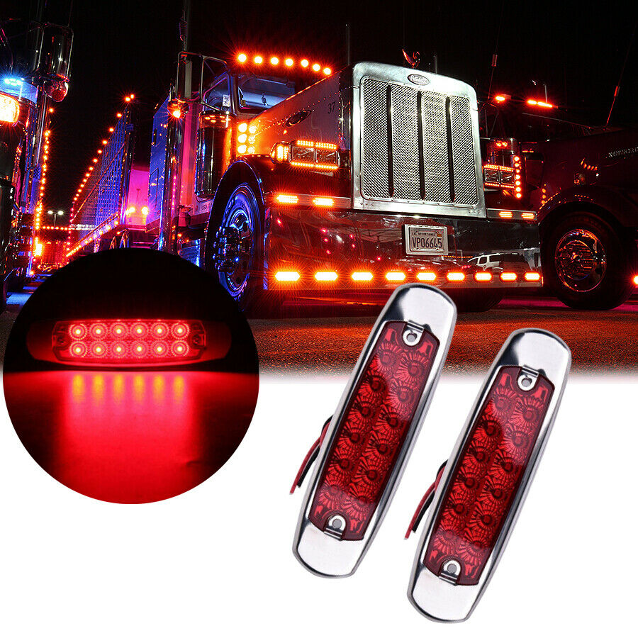 2X Red 12 LED Sealed Side Marker Clearance Light Fish Shape Truck Trailer 12V