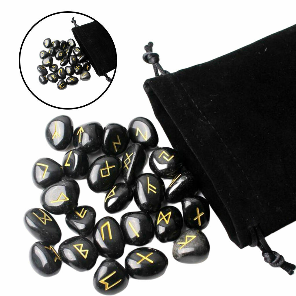 25x Divination Rune Stone Polished Energy Stones Engraved Symbol Decor