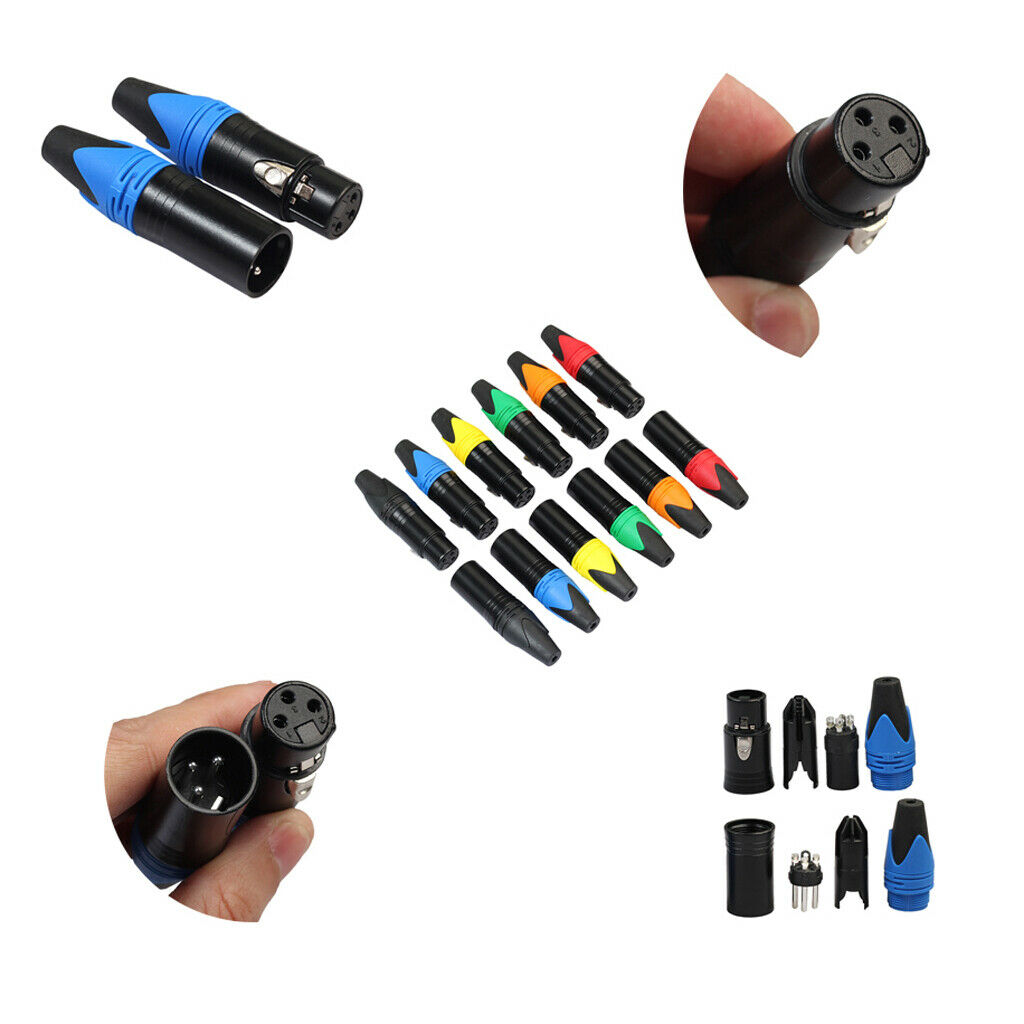 2X 3 Pins XLR Plug Connector Male and Female Microphone Mic Cable Adapter Blue