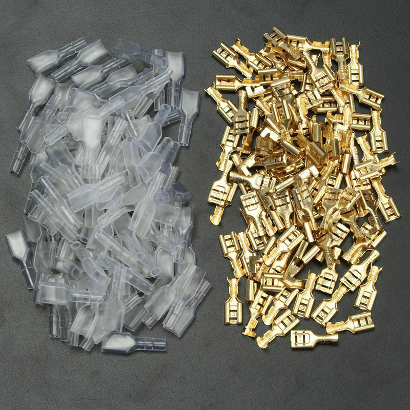 200pcs 6.3mm Female Spade Connectors Mayitr Brass Crimp Terminals 16-22 AWG